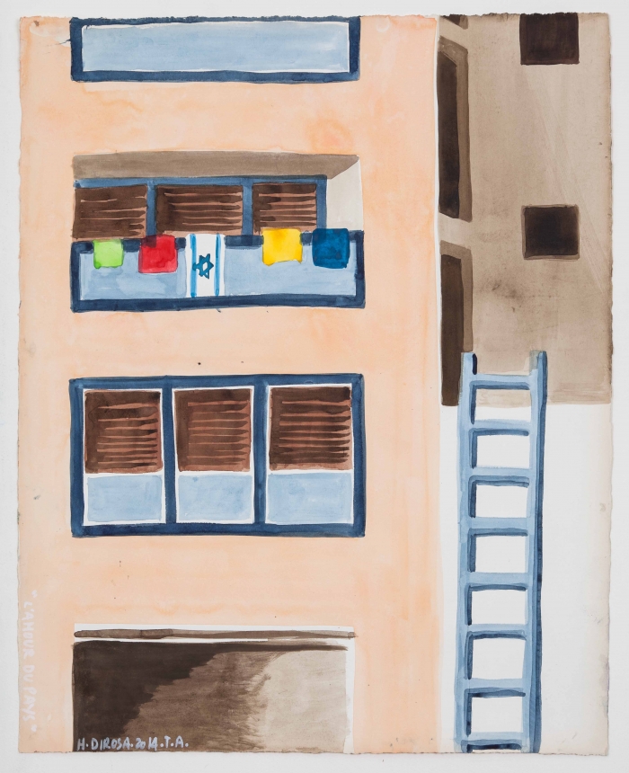 Hervé Di Rosa, L'Amour du pays (2014), aquarelle sur papier, 50 x 65 cm, Tel Aviv