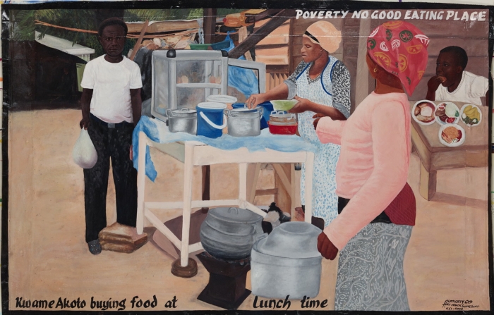 Kwame Akoto Almighty God, Food at lunch time, acrylique sur bois, 76 x 137 cm