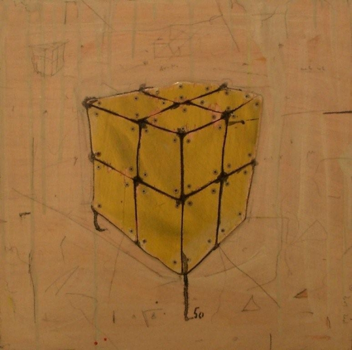 Cube Jaune - Technique mixte sur Bois - 50 x 50 cm - 2001