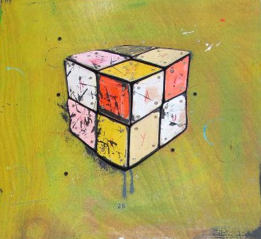 Cube Multicolore - Technique mixte sur Bois - 50 x 50 cm - 2010