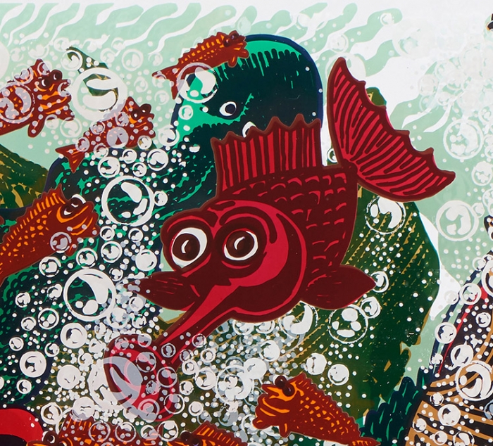 Hervé Di Rosa, détail de L'Aquarium (2015), triptyque (sérigraphie originale, 50 ex.), impression sur trois plexiglas transparents de 5 mm d'épaisseur - 80 x 60 x 15 cm