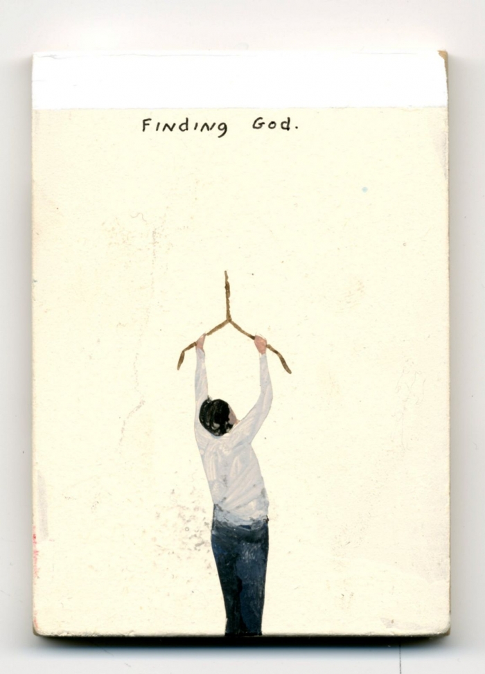 Finding God, 2011, Technique mixte sur panneau, 6,5 x 9 cm