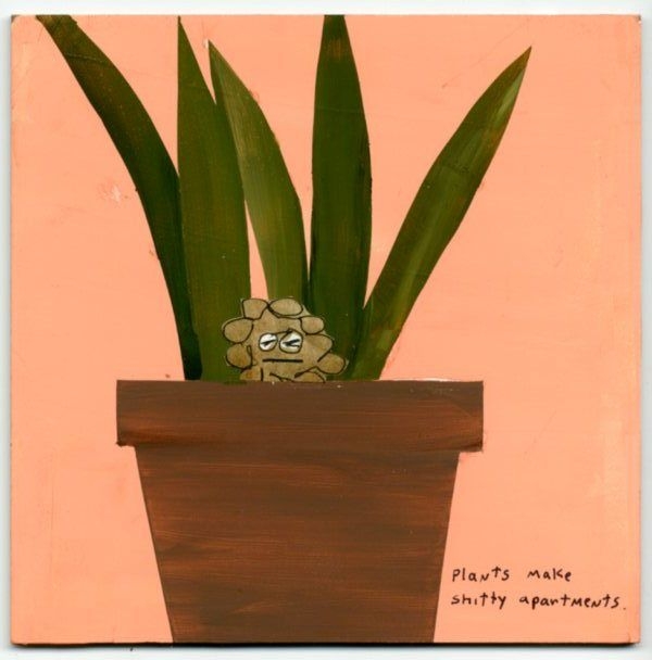 Plants make shitty apartments, 2010, Technique mixte sur panneau, 15 x 15 cm