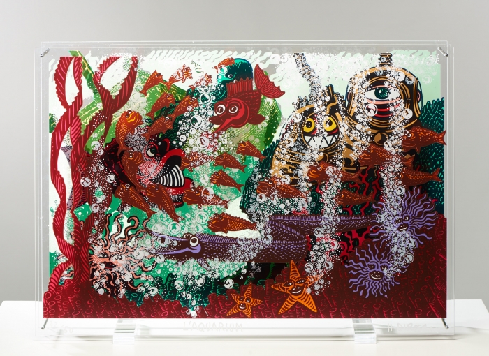 Hervé Di Rosa, L'Aquarium (2015), triptyque (sérigraphie originale, 50 ex.), impression sur trois plexiglas transparents de 5 mm d'épaisseur - 80 x 60 x 15 cm