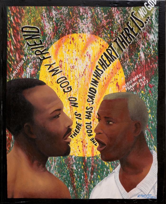 Kwame Akoto Almighty God, There is no God my friend, acrylique sur toile, 112 x 95 cm