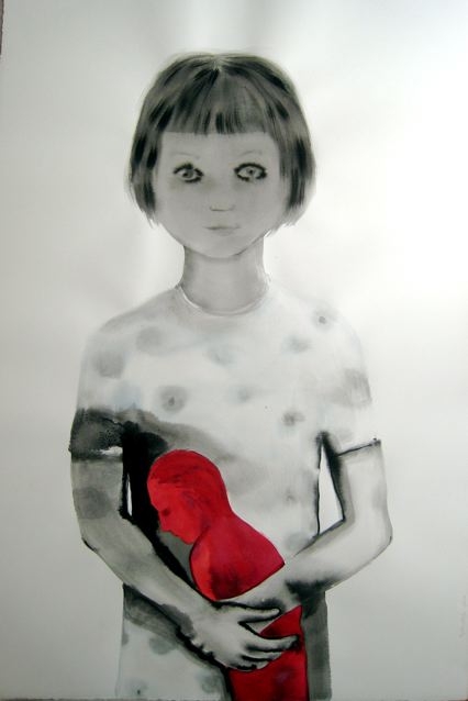 Féminin-masculin, 2008, Lavis d'encre sur papier, 120 x 80 cm, Françoise Pétrovitch