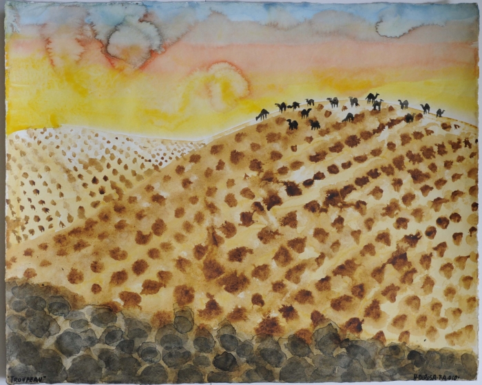 Hervé Di Rosa, Le Désert (2010), aquarelle sur papier, 50 x 65 cm, 17ème étape Autour du monde, Tel Aviv