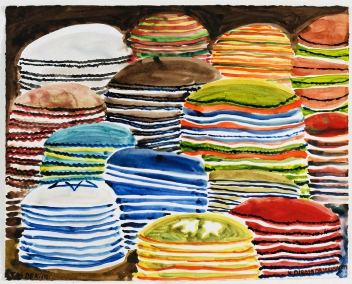 Kippot, 2010, acrylique sur toile, 141 x 160 cm, 17ème étape du tour du monde, Tel Aviv, Hervé Di Rosa