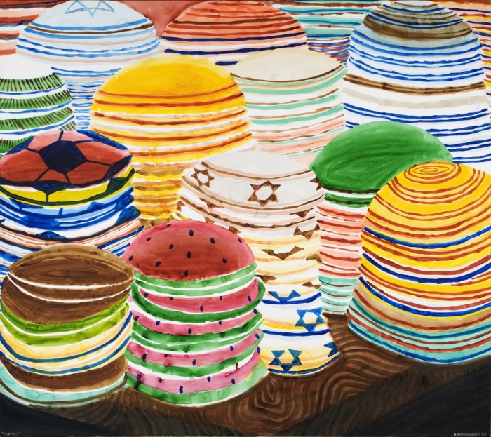 Hervé Di Rosa, Kippot (2010), acrylique sur toile, 141 x 160 cm, 17ème étape Autour du monde, Tel Aviv