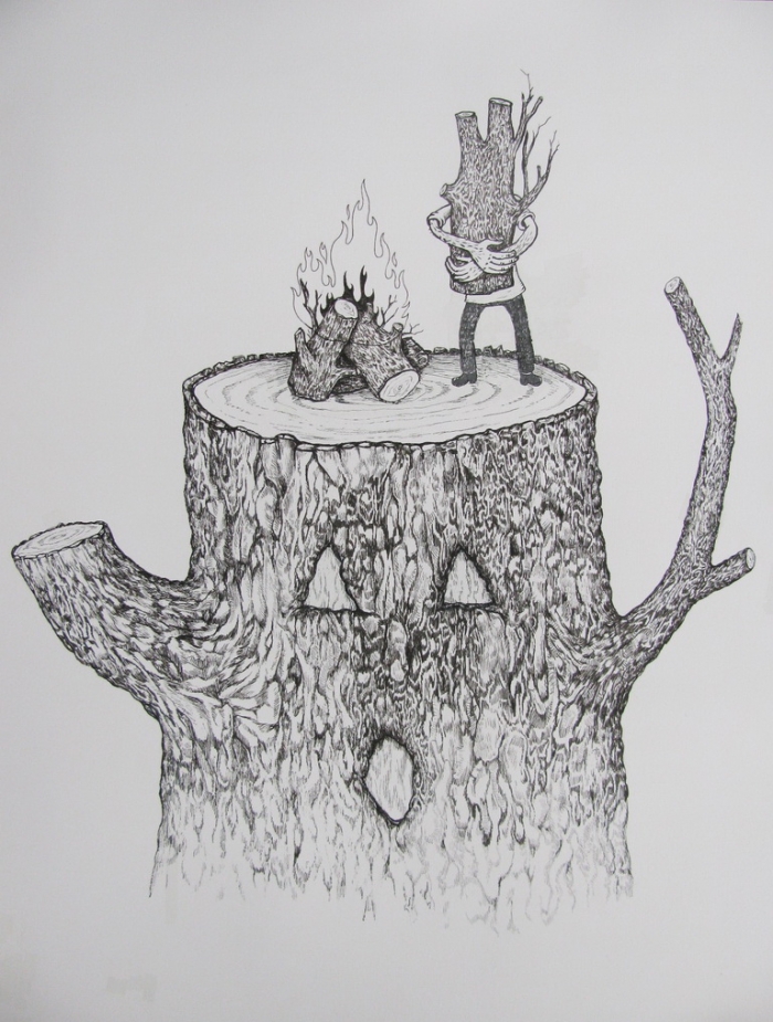 Cut and burn, 2011, Encre et stylo sur papier, 50,5 x 40,5 cm