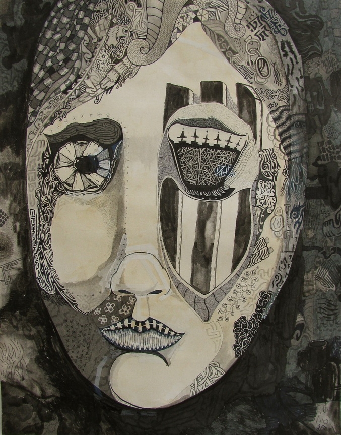 Face, 2011, Encre et stylo sur papier, 50 x 39 cm