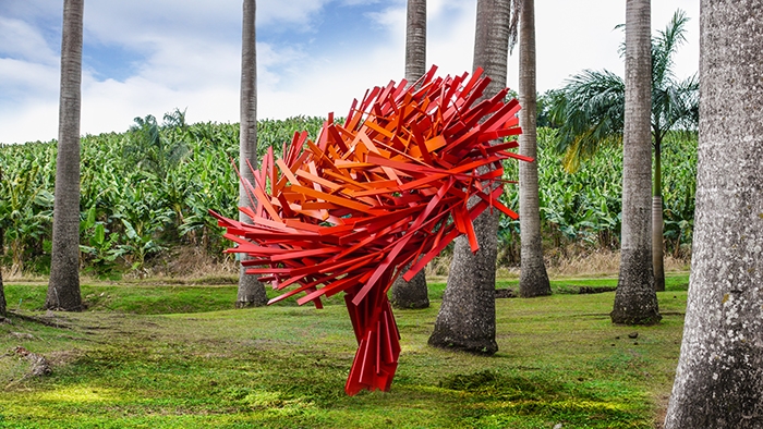 Miguel Chevalier, Silène luminaris sive Muflier de Borges, inox, à la Fondation Clément (Martinique) Miguel Chevalier, Silène luminaris sive Muflier de Borges, inox, à la Fondation Clément (Martinique)