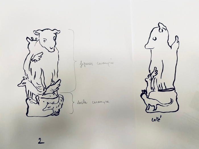 Françoise Pétrovitch, croquis préparatoire de la deuxième sculpture pour l'Institut Pasteur