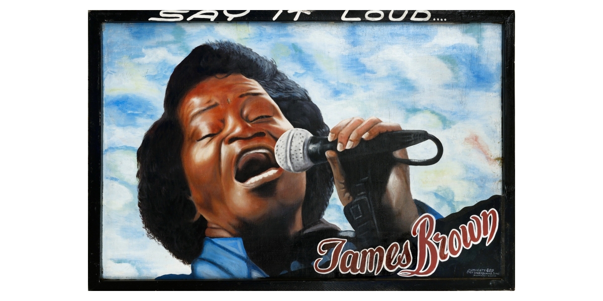 Kwame Akoto Almighty God, James Brown, acrylique sur bois, 81 x 121 cm
