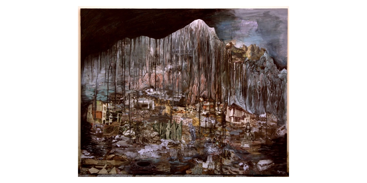 "Apocalypse Clown", huile et collage sur toile, 150 x 160 cm, 2010