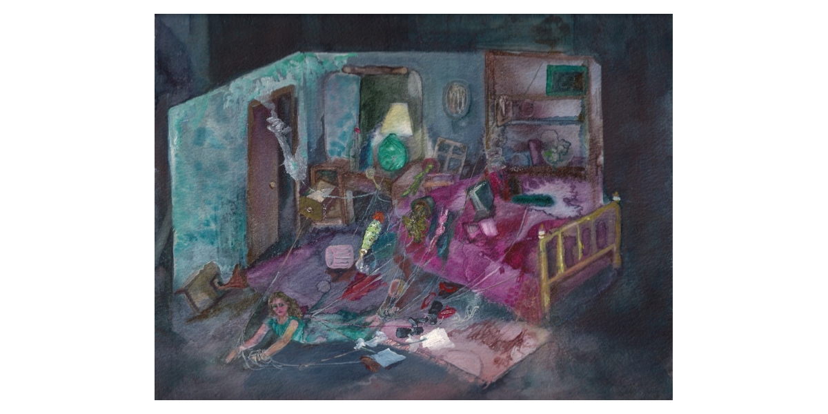 Bedroom Performance, mixed media on paper, 28 x 28 cm