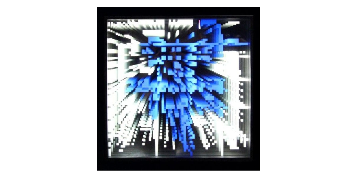 pixels infinis bleu, 2009, Drop Fine Art, 65x65x10 cm