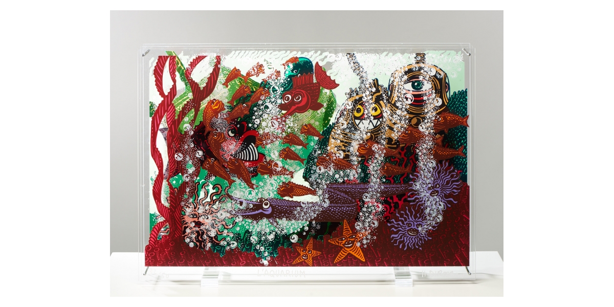 Hervé Di Rosa, L'Aquarium (2015), triptyque (sérigraphie originale, 50 ex.), impression sur trois plexiglas transparents de 5 mm d'épaisseur - 80 x 60 x 15 cm