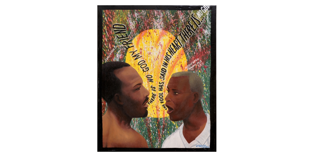 Kwame Akoto Almighty God, There is no God my friend, acrylique sur toile, 112 x 95 cm