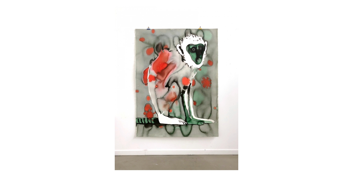 Françoise Pétrovitch⁠, "Big Monkey", 2021⁠, lavis d'encre sur papier,⁠ 160 x 120 cm, Courtesy Galerie Keza, Production Organoïde/Institut Pasteur⁠