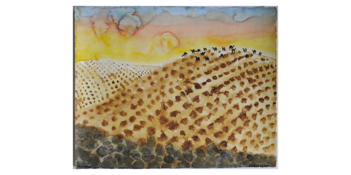 Hervé Di Rosa, Le Désert (2010), aquarelle sur papier, 50 x 65 cm, 17ème étape Autour du monde, Tel Aviv