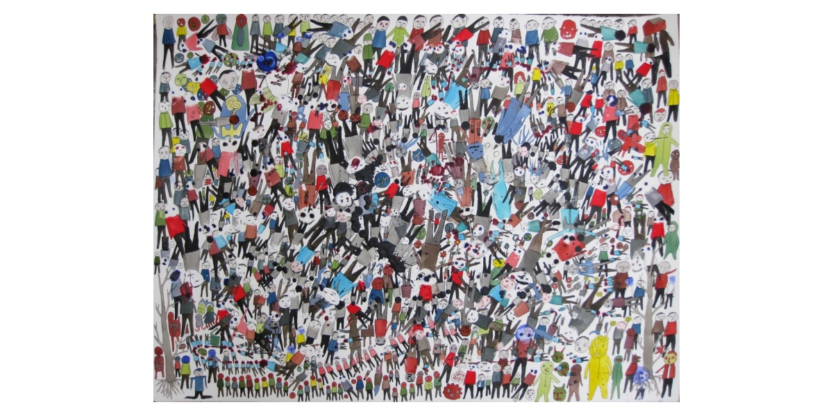 Crowd, 2011, Technique mixte sur papier, 55 x 76 cm, Neil Farber