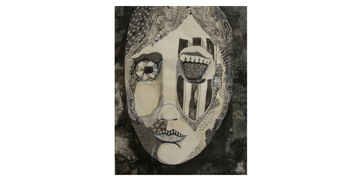 Face, 2011, Encre et stylo sur papier, 50 x 39 cm