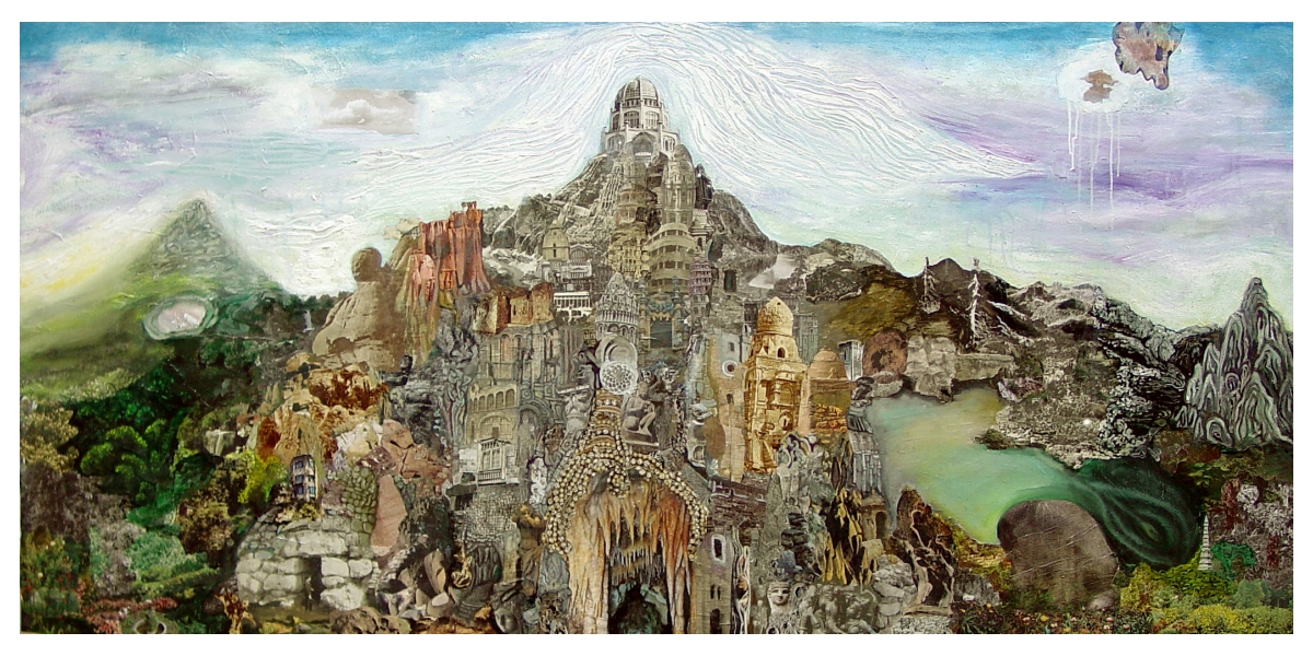"Ideal Palace", huile et collage sur toile, 97 x 196 cm, 2010
