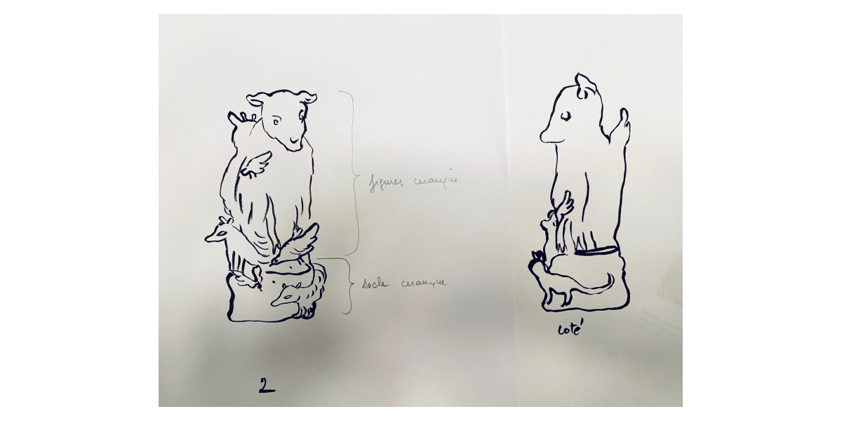 Françoise Pétrovitch, croquis préparatoire de la deuxième sculpture pour l'Institut Pasteur