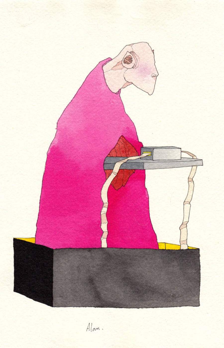 <b>Clément Bataille</b>, <em>Alan</em>, Encre et aquarelle sur papier recyclé, 2016 /21x29,7cm